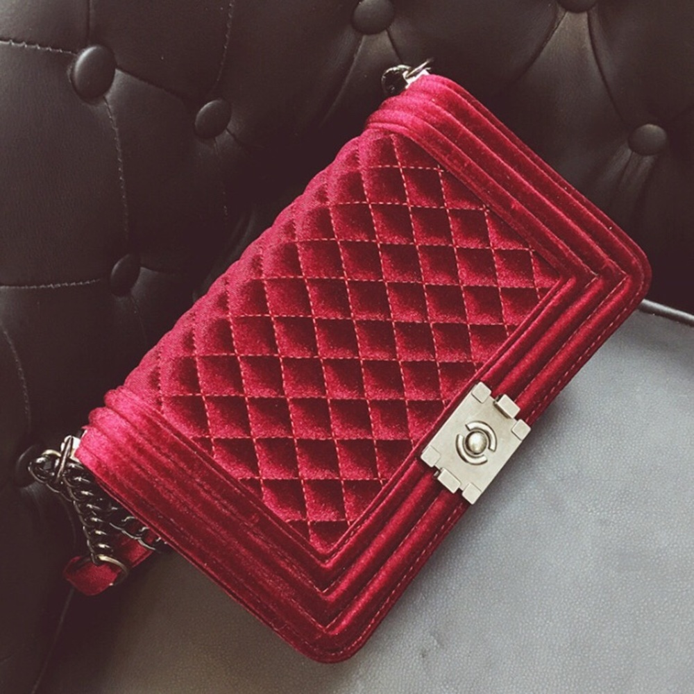 Rebecca Minkoff La Boy Red Crushed Velvet Large Cross Purse with Silver Hardware